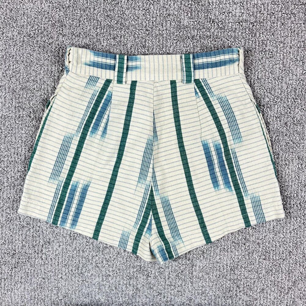 Urban Outfitters Shorts Womens 0 Green Stripe High Rise Chino Pockets Boho - Picture 2 of 10